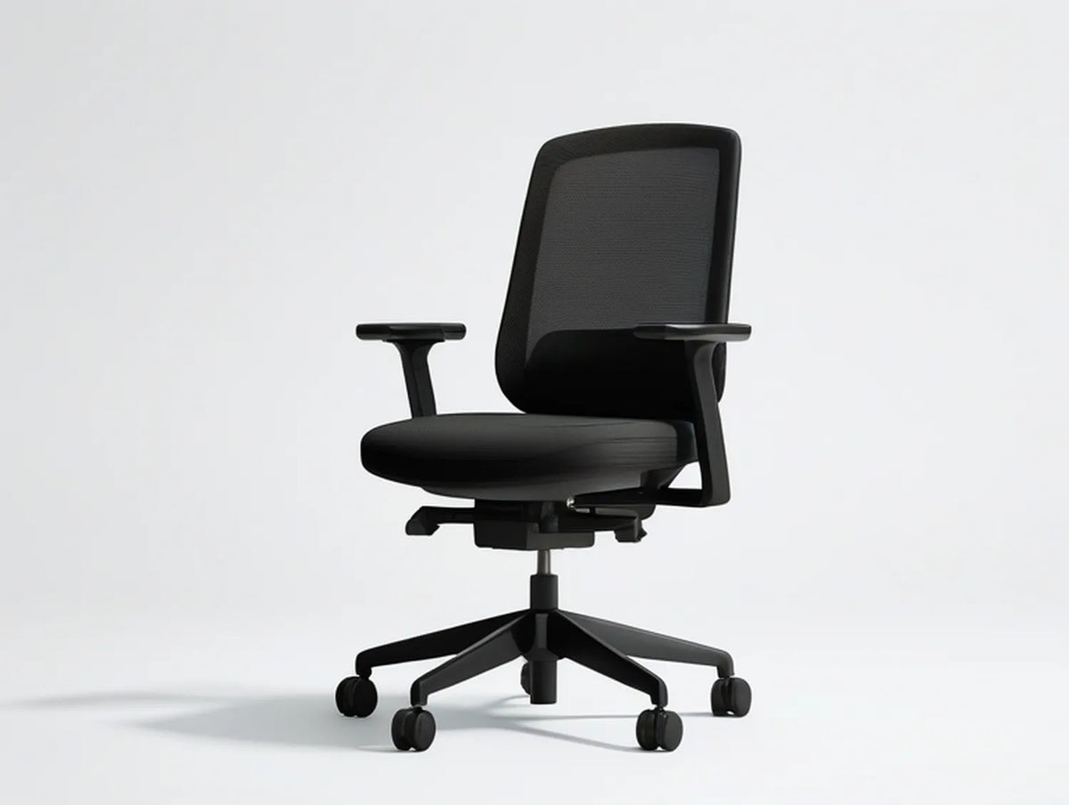 Black Ergonomic Office Chair with Mesh Back, Padded Seat and Fixed Armrests, 25.6 x 25.6 x 38.6-42.5 in