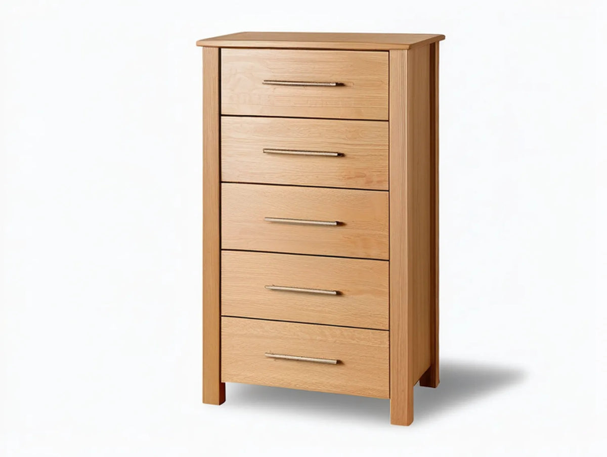 5-Drawer Natural Oak Storage Cabinet, 31.5 x 17.7 x 47.2 in