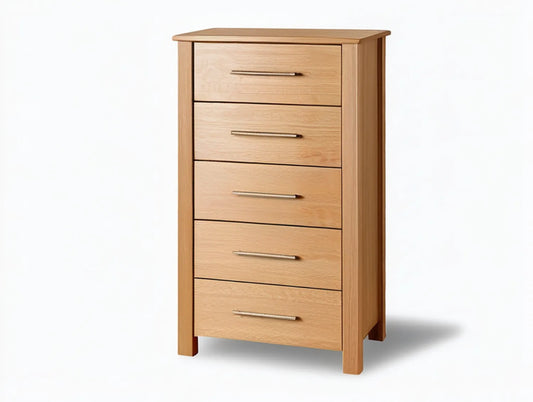 5-Drawer Natural Oak Storage Cabinet, 31.5 x 17.7 x 47.2 in