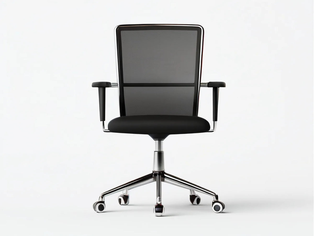 Black Mesh Office Chair with Chrome-Plated Steel Base, 24.4 x 24 x 38.6-42.5 in