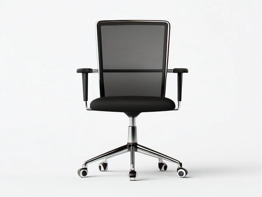 Black Mesh Office Chair with Chrome-Plated Steel Base, 24.4 x 24 x 38.6-42.5 in