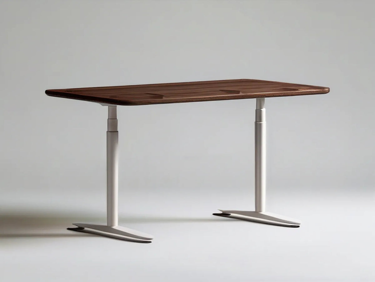 Height-Adjustable Standing Desk, 47.2 x 23.6 in Rectangular Walnut Brown Engineered Wood Top with White Steel T-Frame