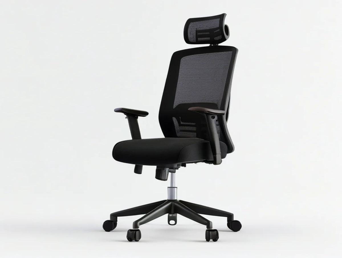 Black Ergonomic High-Back Mesh Office Chair with Adjustable Headrest, 26 x 26 x 45-49 in