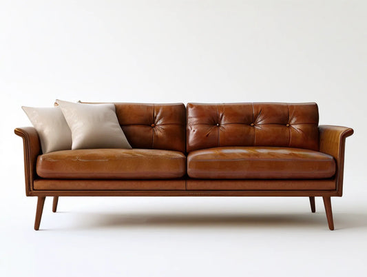 Brown 3-Seat PU Leather Sofa, 78 x 35 x 34 in