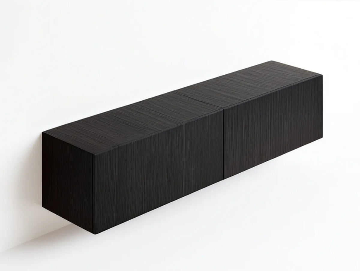 63 x 15.7 x 11.8 in Black MDF Floating TV Stand with 2 Doors