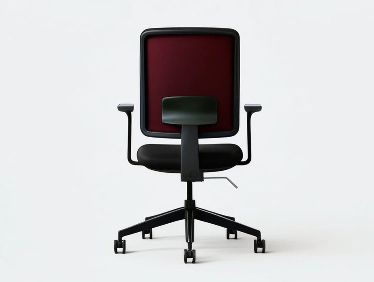 Adjustable Swivel Office Chair with Fixed Armrests, Black/Burgundy, 25.6 x 25.6 x 38.6-42.5 in