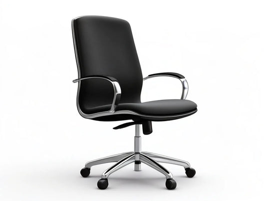 Black PU Leather High-Back Executive Office Chair with Chrome Arms, 25.6 x 25.6 x 43.3-47.2 in