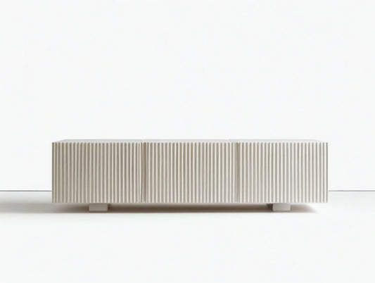 70.9 in Ivory Fluted MDF and Particleboard TV Stand Media Console, 70.9 x 15.7 x 23.6 in