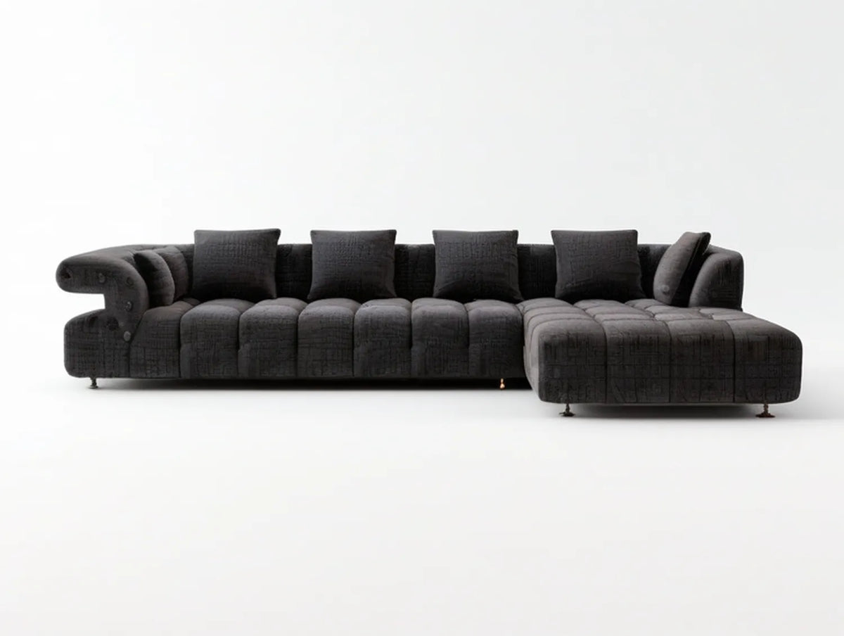 Charcoal Right-Facing Chaise Sectional Sofa, 126 in. W x 67 in. D, Polyester Upholstery